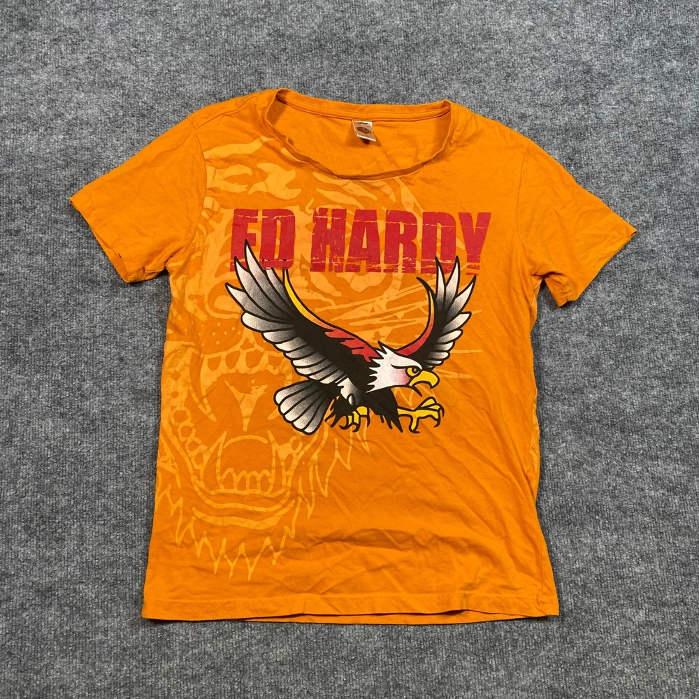 Ed Hardy Kids Orange Eagle Tiger Tattoo Graphic T-Shirt Size 18/20 EHKT-9027 BRN